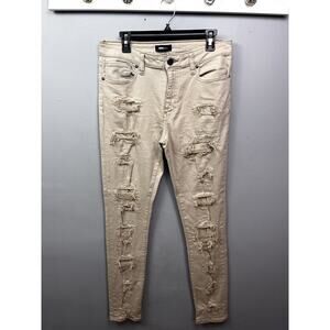 Fashion‎ Nova Jeans Men's 32 Tan Distressed Denim 34x36 Long Destroyed